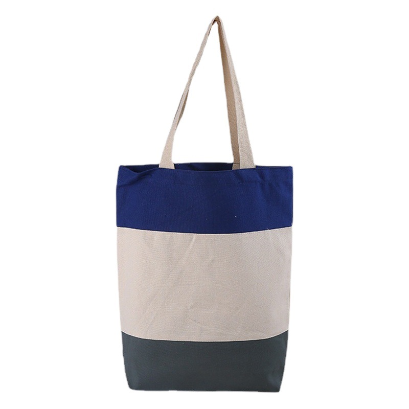 Factory spot three color stitching canvas bag casual student shoulder bag hand canvas shopping bag cotton bag custom
