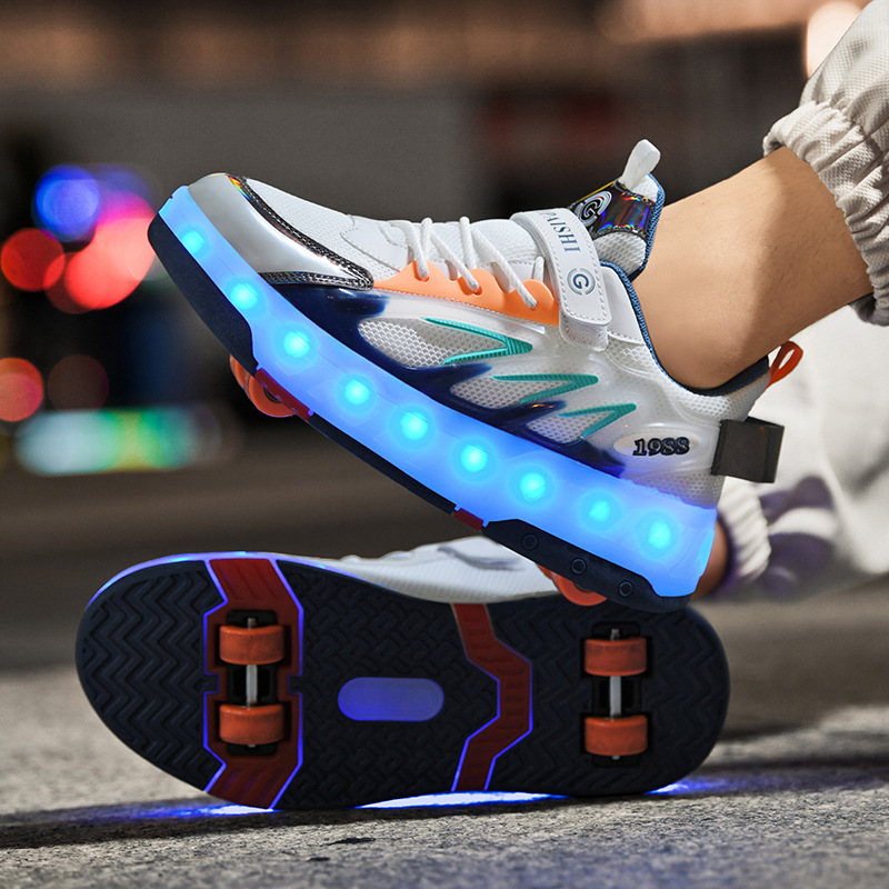 Children's Heelys Shoes Roller Skates Girls' Shoes Internet Celebrity Four-Wheel Heelys Shoes Students' Invisible Skating Shoes with Wheels