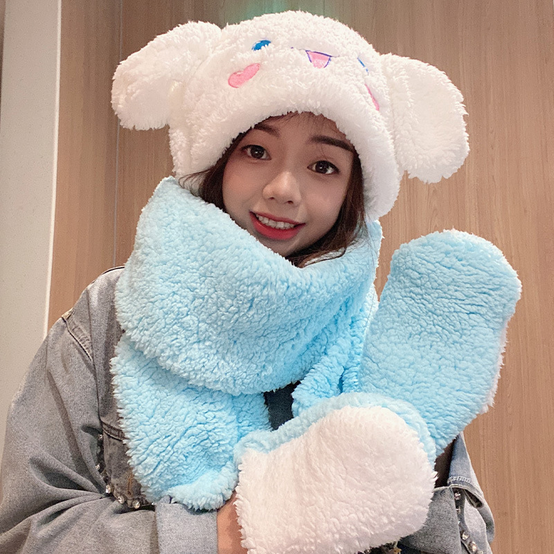 Picture of Shirley Mei Jade Dog Melody Duffy Three-Piece Set Thickened Winter Warm Scarf Gloves Integrated Plush Hat for Women