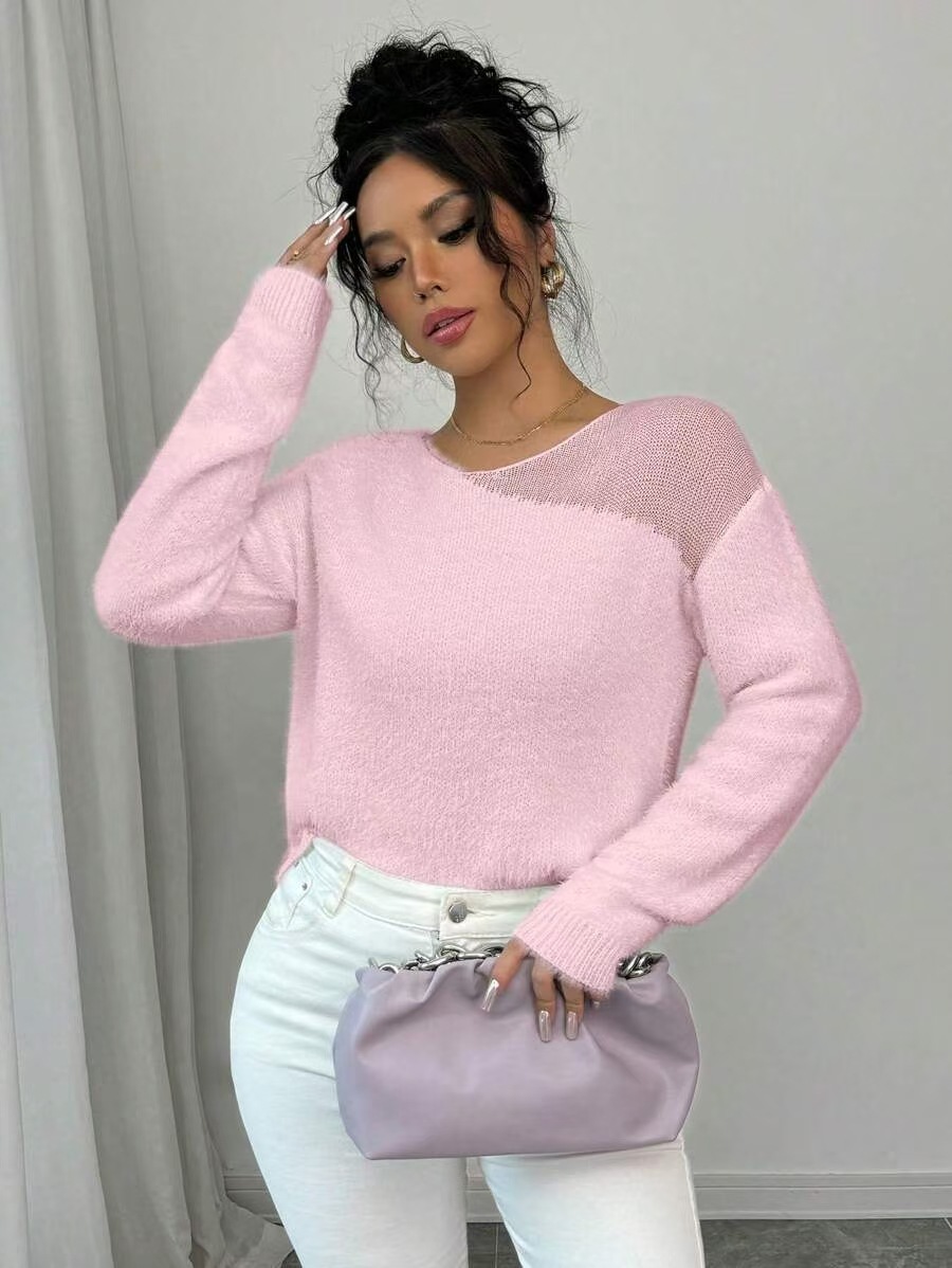 Picture of Cross-Border Amazon Hot Selling New Pink Pullover Round Neck Loose Sweater Women's Seamless Lazy Sweater