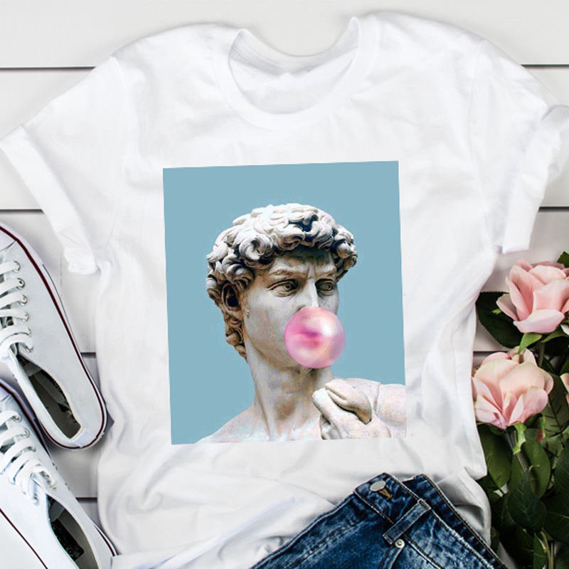 Van Gogh Oil Painting Art Painting Printing Pattern White T-shirt Short Sleeve Women's Foreign Trade Cross-border wish/ebay Amazon