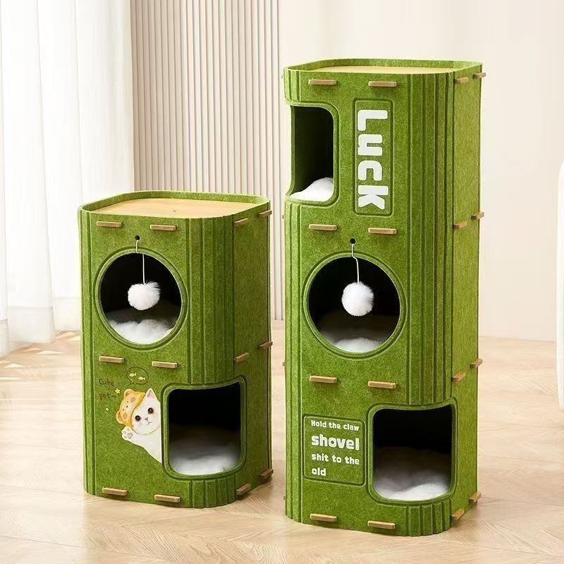 Light Luxury Multi-layer Pet Four Seasons Drill Hole Integrated Cat Tree Hole Winter Double-layer Grab Board Closed Universal Cat House