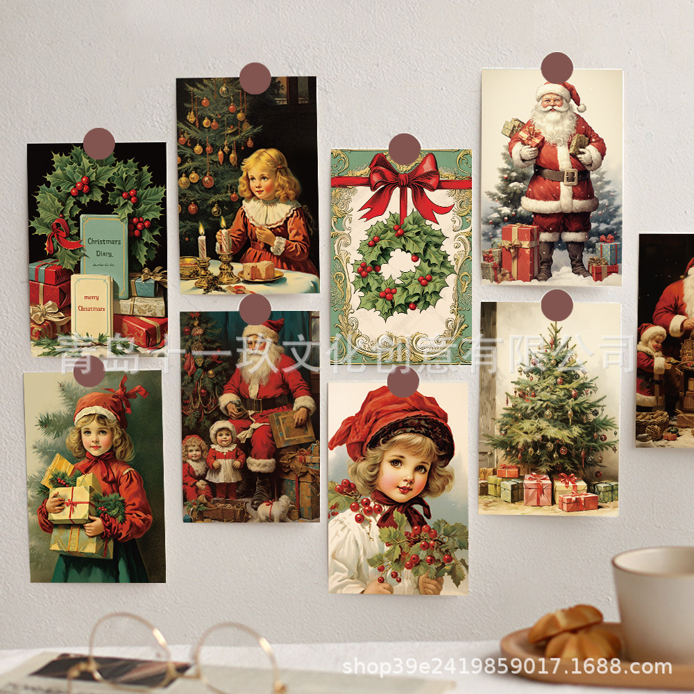 10 new retro Christmas card message card postcard indoor wall desktop decoration wall sticker