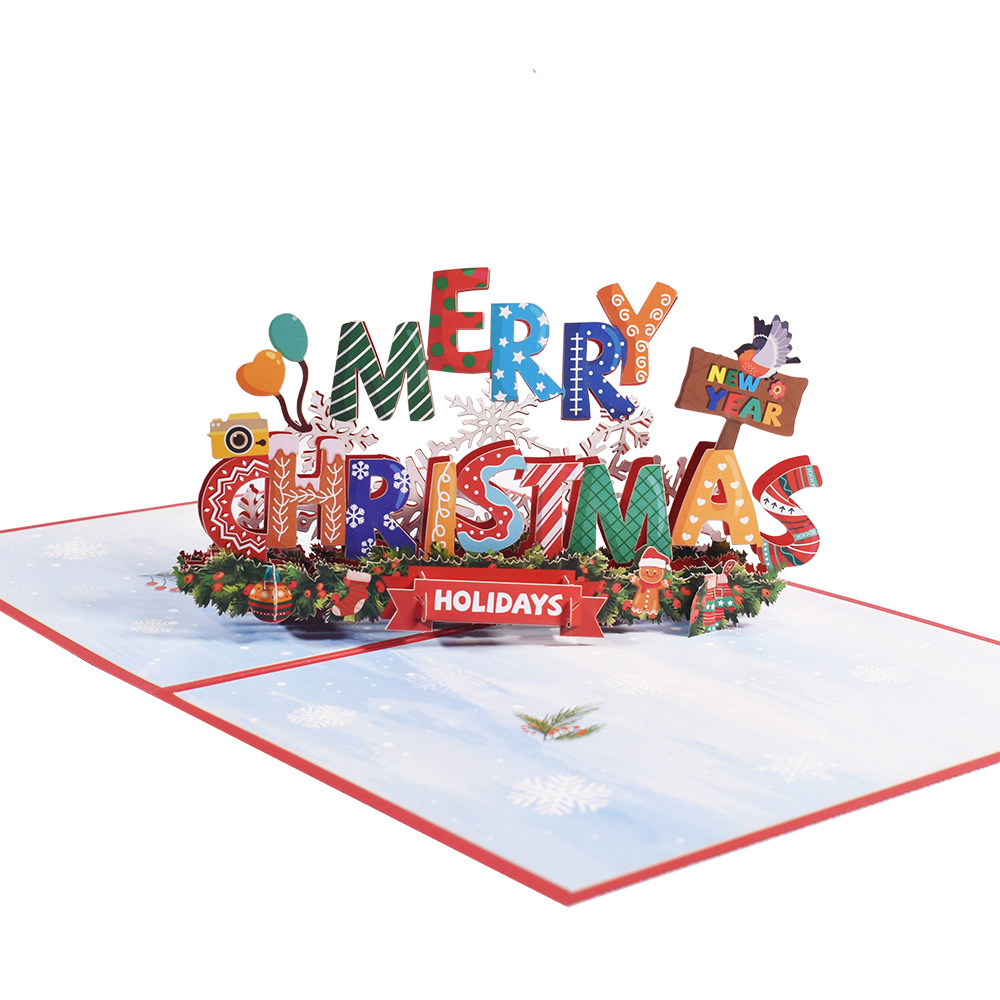 Picture of New Creative Amazon Cross-Border 3D Greeting Card Holiday Greetings Handmade Card Color Printed Christmas Lettering