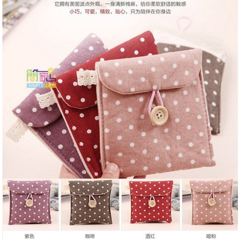 Hot-selling supply wave point cotton and linen sanitary napkin storage bag sanitary cotton bag student girl aunt towel storage bag