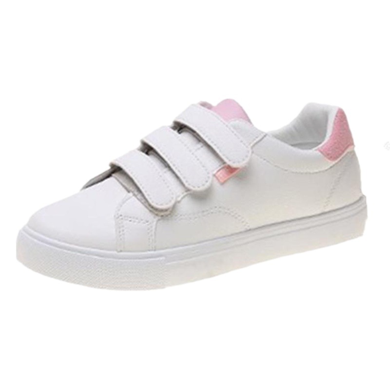 Foreign Trade White Shoes for Female Students 2024 Spring New Comfortable Running Shoes Korean Style Velcro Sneakers Women's Flats Trendy
