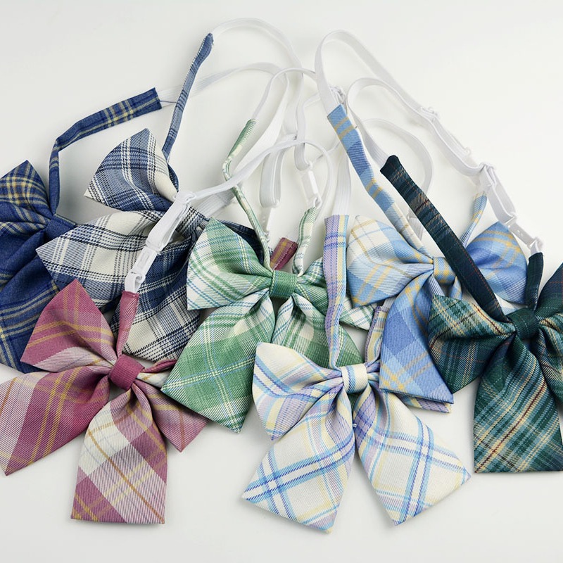 Picture of Hot-selling College Style Oka Pear Field Soot Black Bow Plaid Flat Horn JK Collar Bow Tie Shirt Accessories