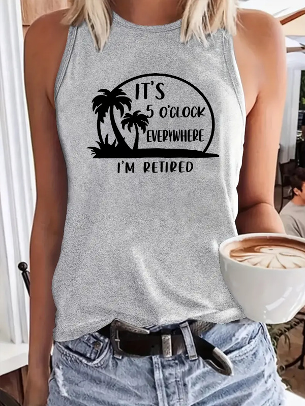 Europe and the United States cross-border foreign trade color cotton round neck sleeveless leisure vest SUN SALT SAND printed spot women