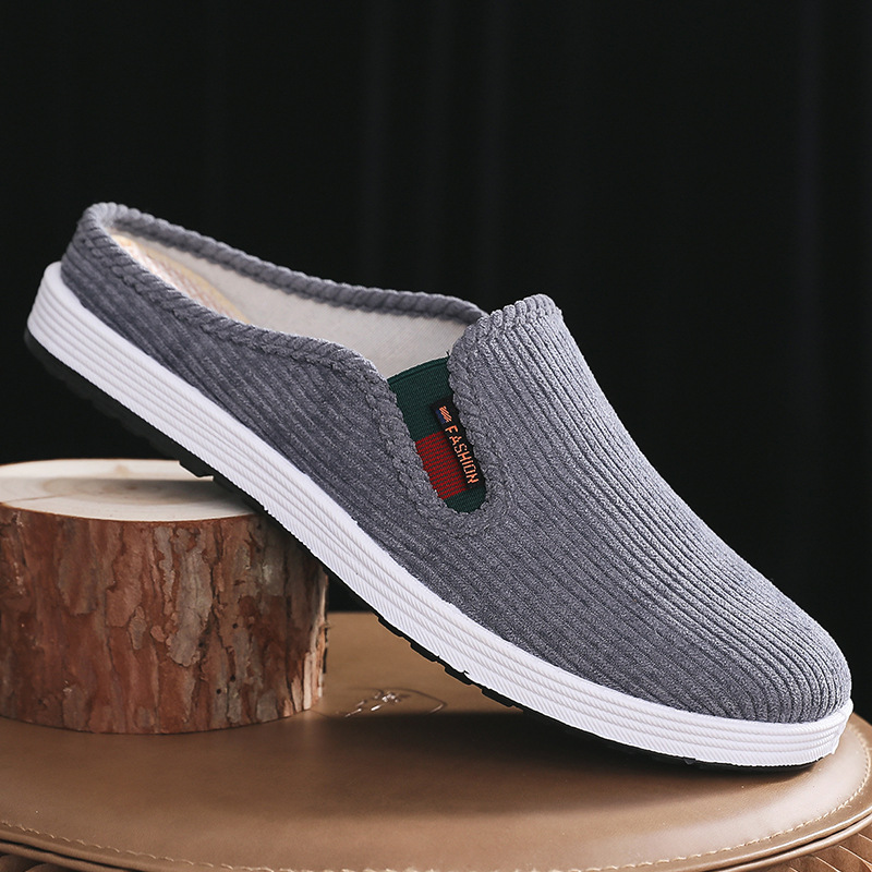 Old Beijing cloth shoes men's shoes non-slip round toe heel half shoes home breathable men's cloth shoes pedal
