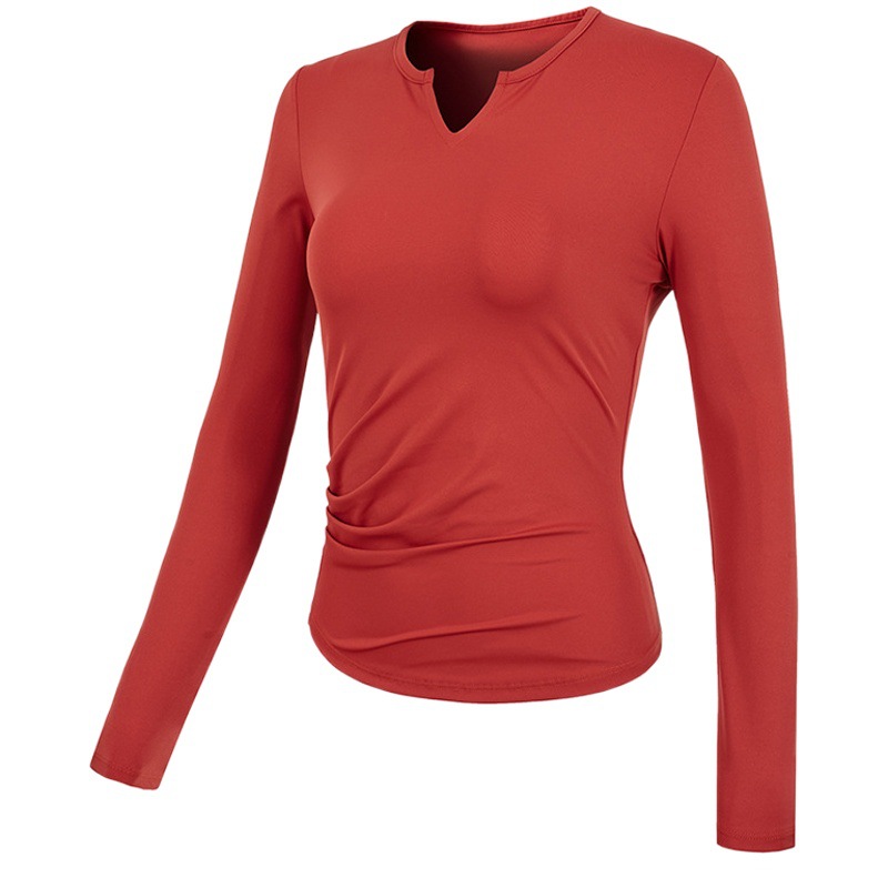 Cross-Border sports top women's V-neck stretch quick-drying yoga clothes training long sleeve tight slimming fitness clothes autumn and winter