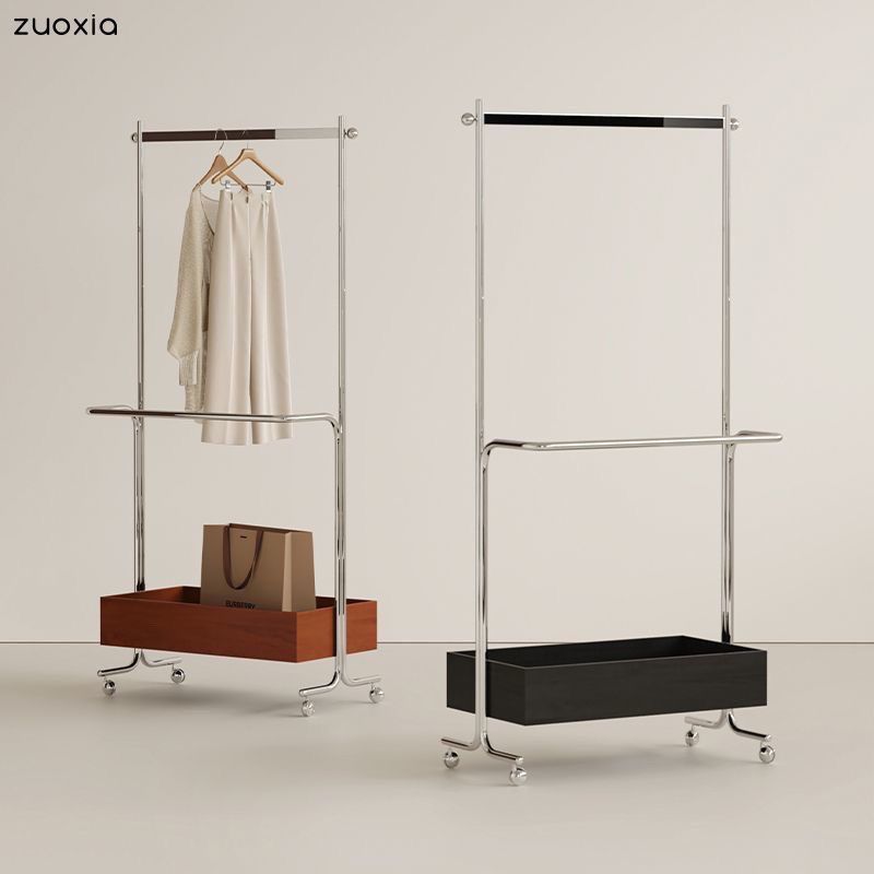 Modern Pre-Owned Floor Hanger Stainless Steel Hanger Coat Rack Bedroom Mobile Clothing Storage Coat Rack