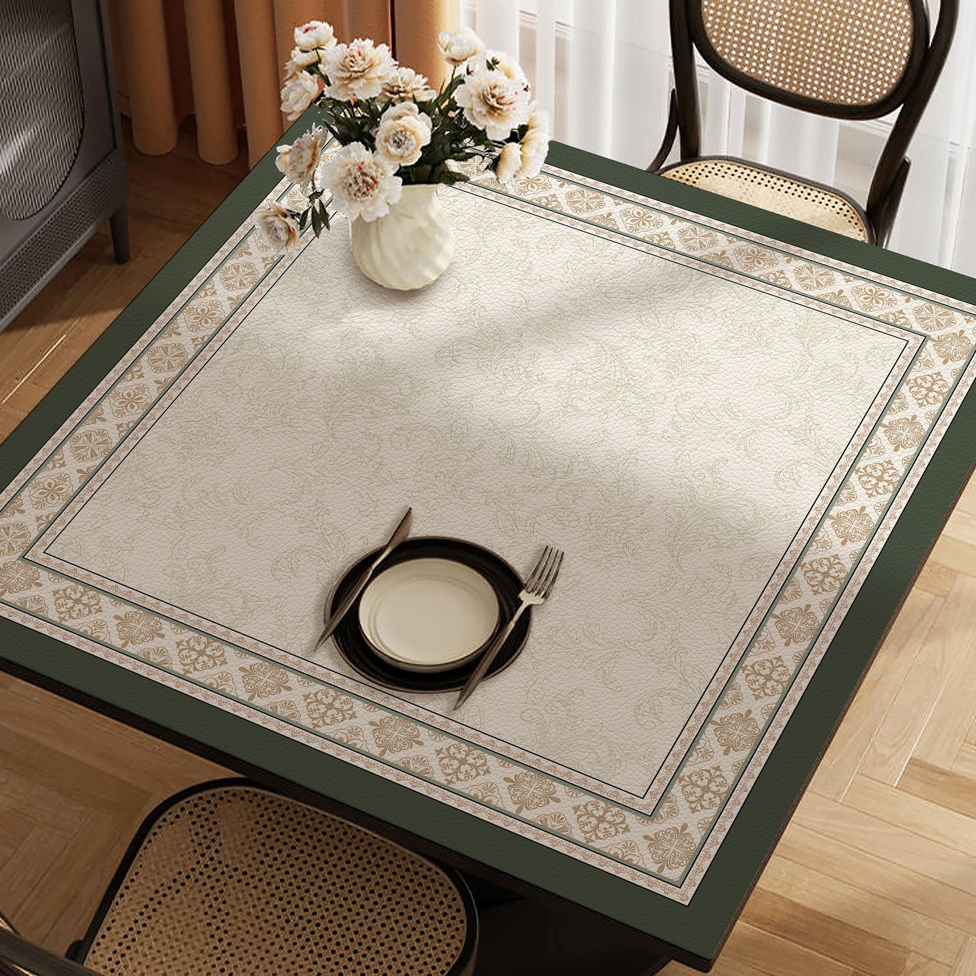 C American square table mat waterproof and oil-proof wash-free leather table mat light luxury square tablecloth tea table