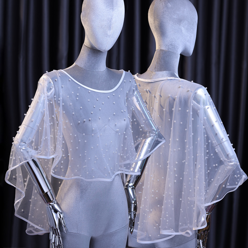 Bridal wedding shawl wedding covered Pearl gauze Cape wedding studio photo registration photo props female
