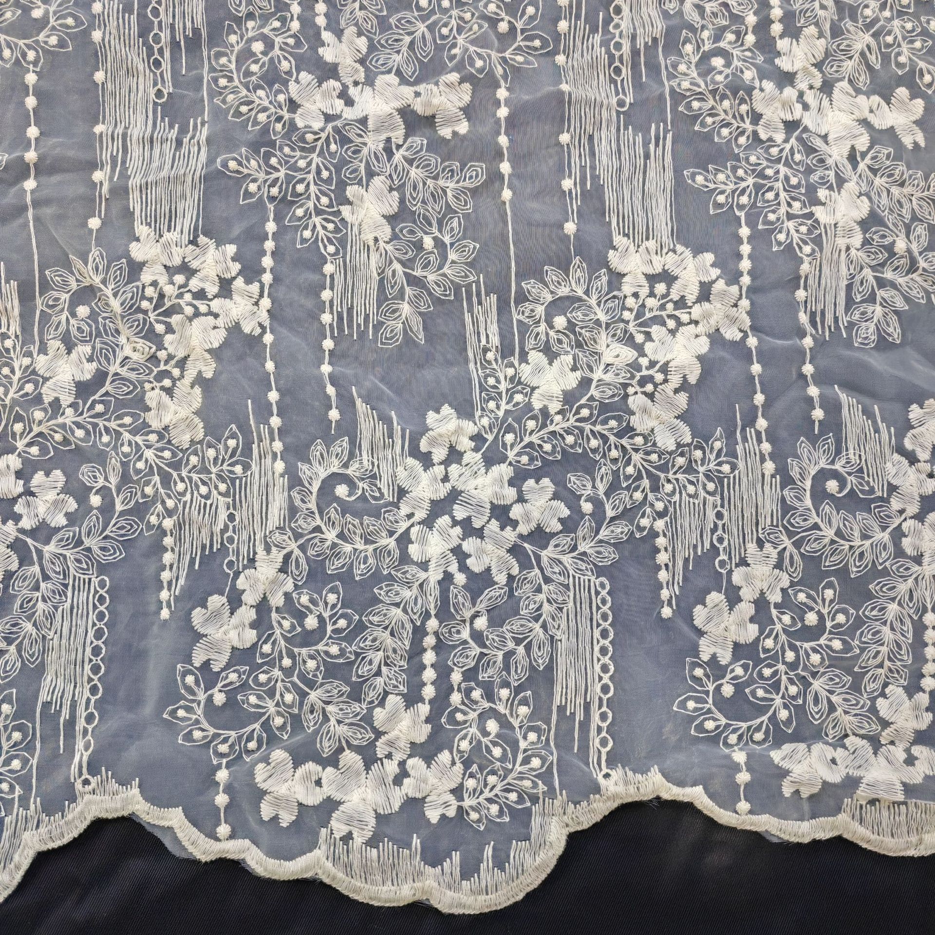 Organza Milk Silk Polyester Embroider Fabric Lace Water-Soluble Mesh Apricot Embroidered Curtain Women's Fabric