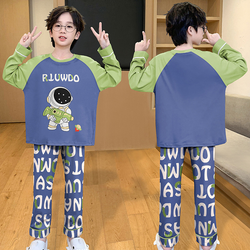 Picture of 2025 Kids Ins Spring and Autumn Long Sleeve Children's Round Neck Imitation Cotton Pajamas for Boys and Girls suit Home Clothes
