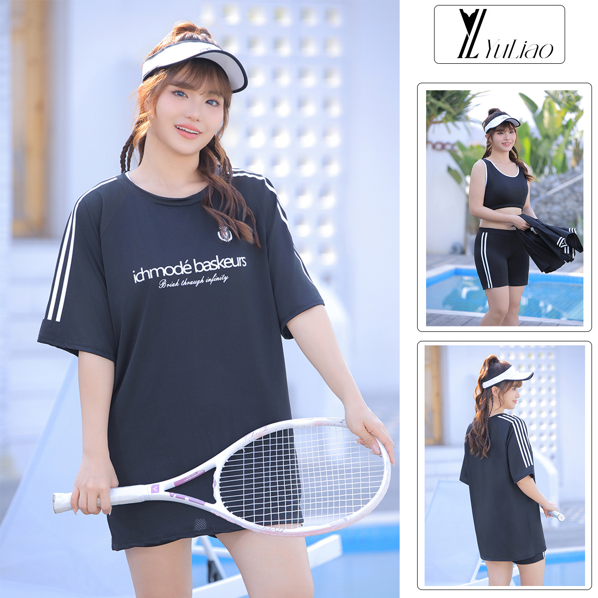 plus size Swimsuit Women's Split Three-Piece Sports Blouse Chubby Girl's Belly-Covering Conservative Hot Spring Swimsuit