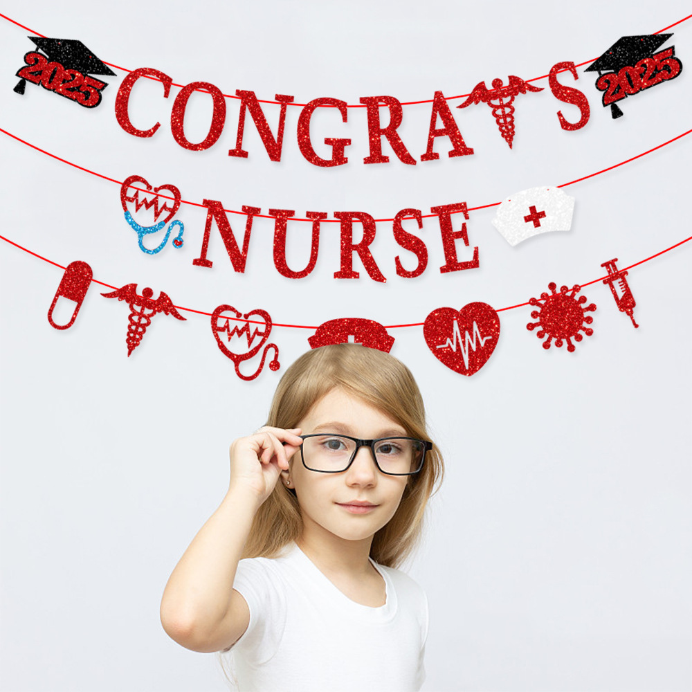 Picture of Doctor and NURSE Festival Theme Graduation Season Decoration Flag CONGRATS NURSE Flag Flower Cake Card