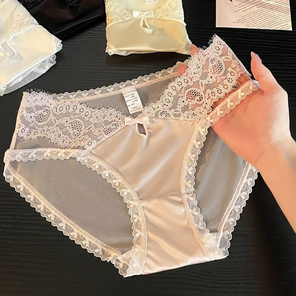 Dream Dance ~ French Satin Lace Underwear Women's Sexy Pure Desire Low Waist Cotton Crotch Girl's Sweet Briefs