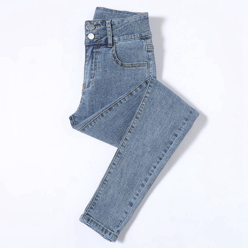 Picture of Stretch Jeans Women's High Waist Double Buckle Tight Pants New Spring Autumn and Winter Korean Style Slim-fit All-match Pencil Pants