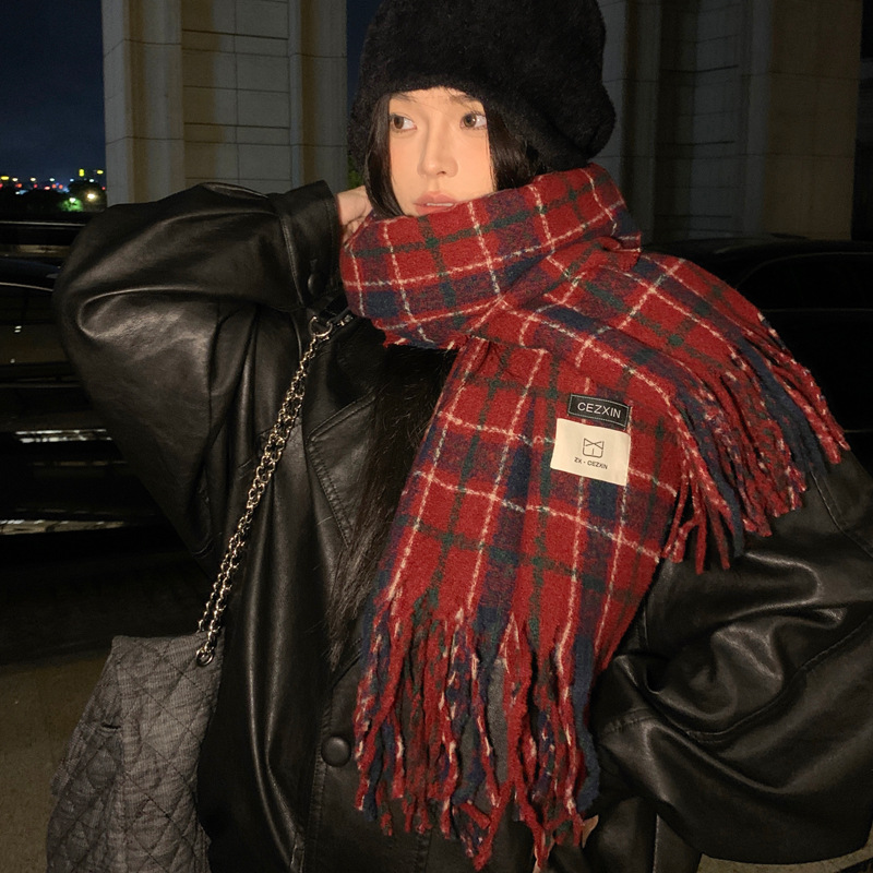 Mohair Scarf Women's Winter 2024 New Style Shawl Scarf Couple's Plaid All-match Travel Warm Birthday Gift
