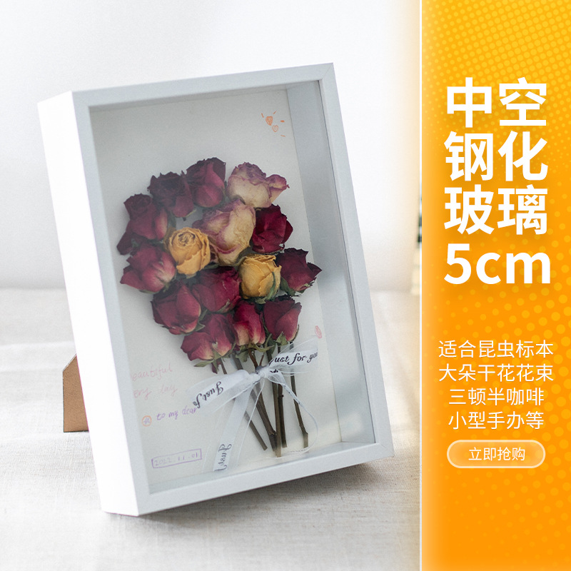 Picture of Stereo Hollow Glass Specimen Frame 7 Inch Handmade DIY Dried Flower Photo Frame Insect Clay Model Set Table Picture Frame Mounted