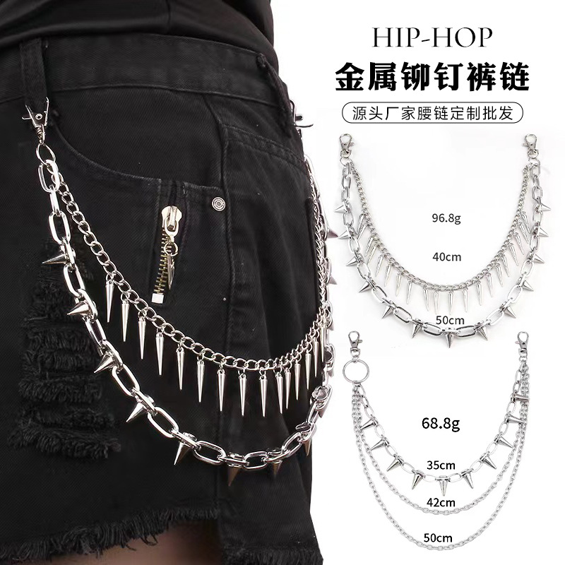 European and American Cross-Border Jewelry Metal Rivet Pants Chain Hip-Hop Punk Stage Performance Multi-Layer Waist Chain Decorative Chain Wholesale