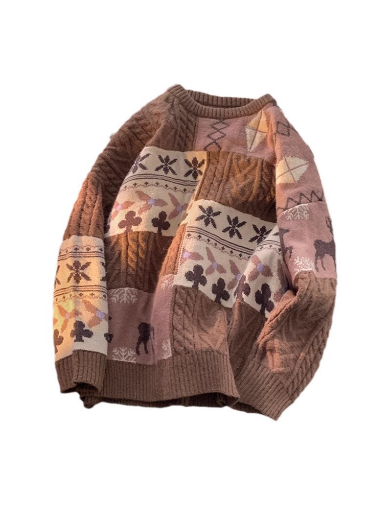 Picture of Japanese Retro Sweater Winter Loose Outer Wear Top Fashional Brand Laid-back Crewneck Pullover Sweater Christmas Sweater