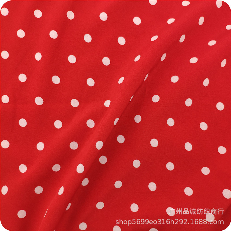 Picture of 100D four-sided bullet wave dot printing micro-elastic polyester 0.8 dot chiffon print shirt dress fabric