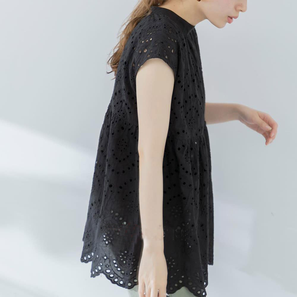 Picture of Spot Japanese Style Style 2025 Cross-Border Summer New Style Cut Out Embroidered Shirt Loose Women's Summer Shirt Fashionable and Versatile