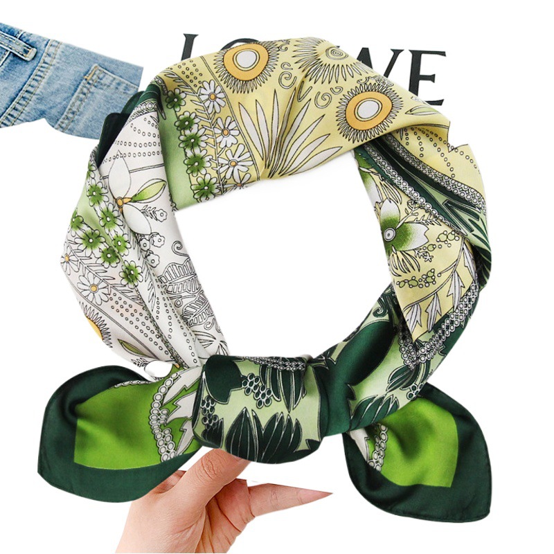 Summer New Imitation Silk 70*70 Small Square Scarf Women's Fashion Joker Scarf Thin Li Brocade Satin Small Scarf