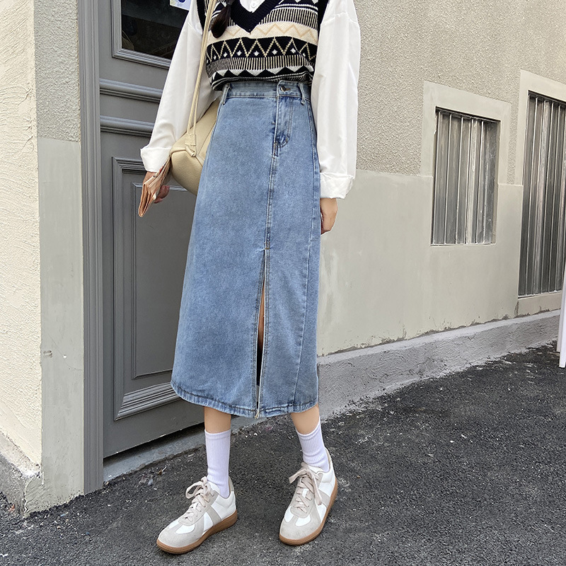 High Waist Mid-length A- line Skirt Summer Women's 2024 New Design Niche Split Denim Hip Skirt