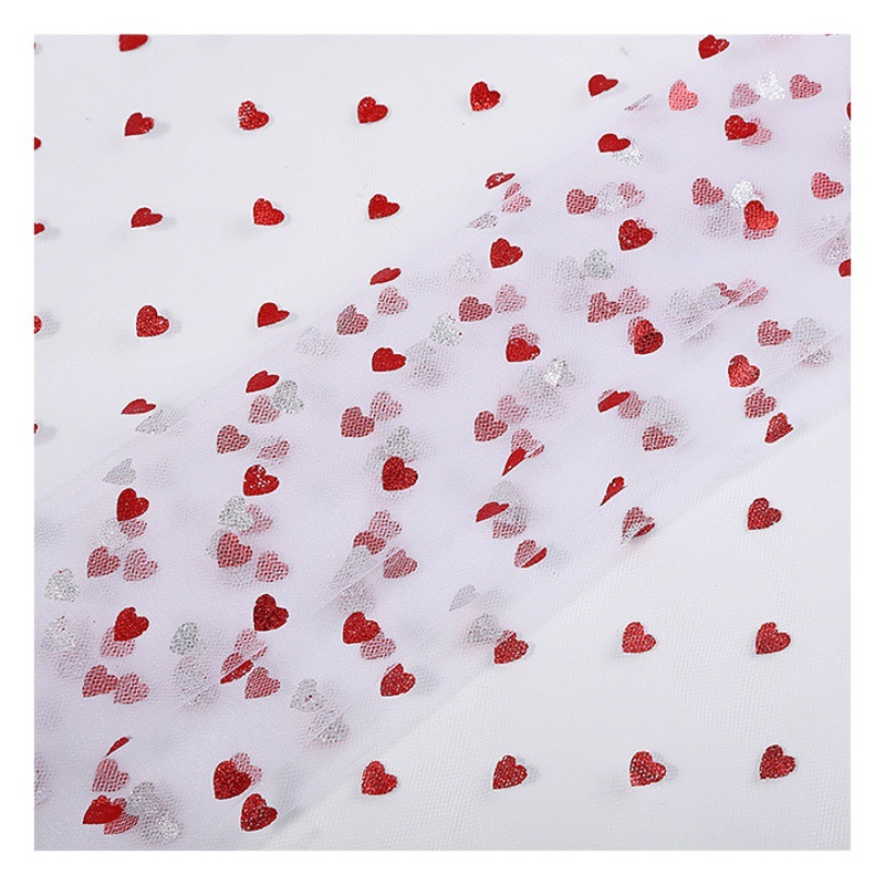 Spot Big Red Bronzing Love Mesh Fabric Children's Wear Valentine's Day Gift Box Packaging Princess Skirt Peach Heart Mesh Soft