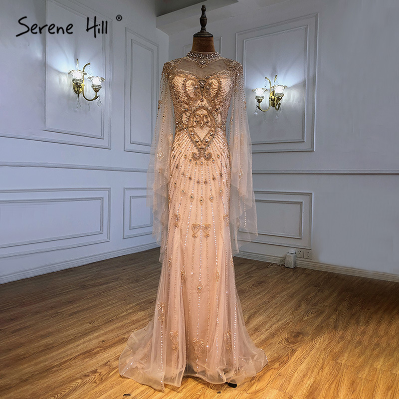 Golden Luxury Beaded Slim-fit Slimming Queen's Aura Annual Meeting Host Elegant Banquet Evening Dress LA71187