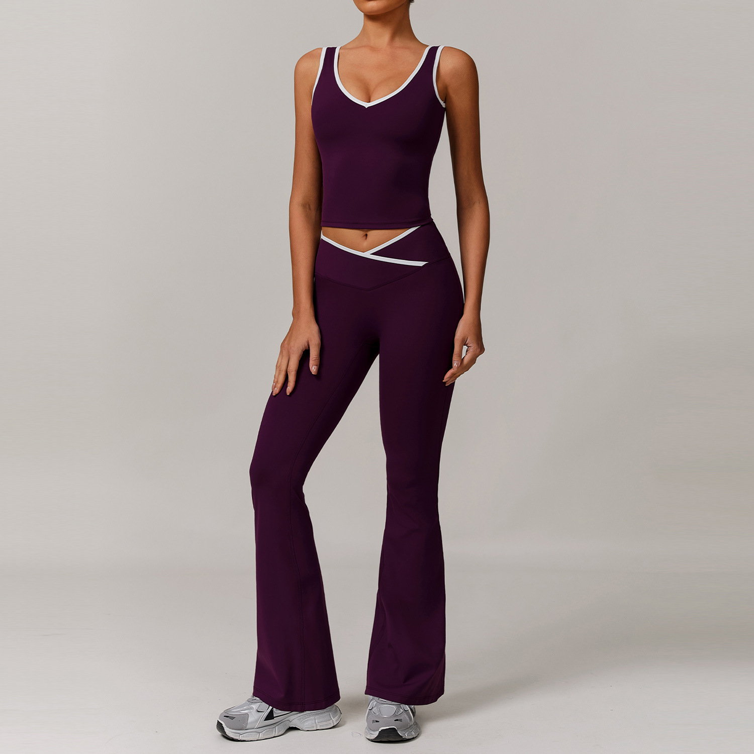 Cross V Waist Sports suit Contrast Color Backless Tight Vest Naked Yoga Running Fitness Yoga Suit Micro-pants