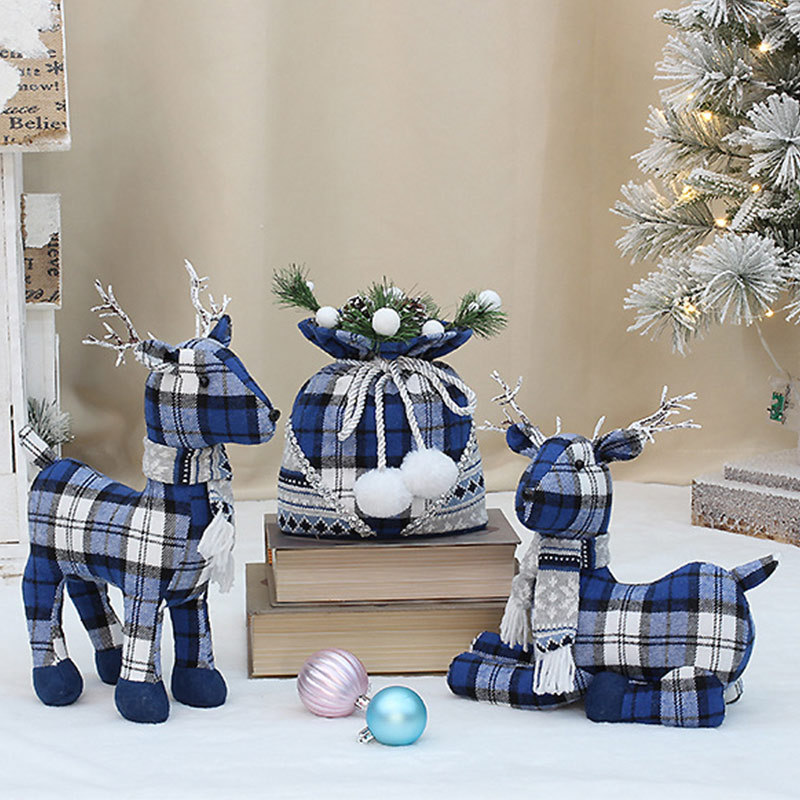 Christmas new blue fabric elk doll gift bag scene window atmosphere decoration creative supplies ornaments