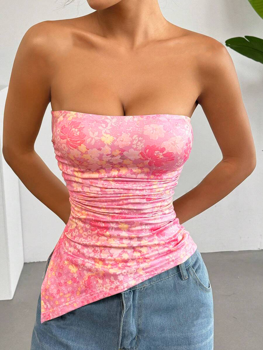 Cross-border European and American Style Strapless Top Personality Fried Street Spice Girls Split Sexy Slim Fit Strapless Vest Women