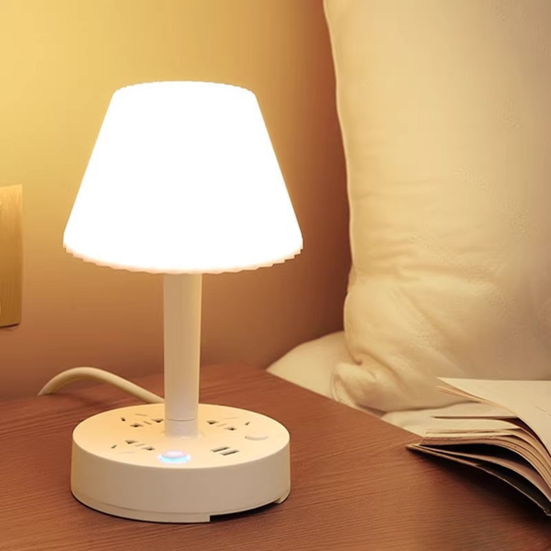 Multifunctional Desk Lamp Socket Integrated Eye Protection Bedside Lamp Multi-Gear Warm and Cold Light Household LED Bedroom Light Wholesale