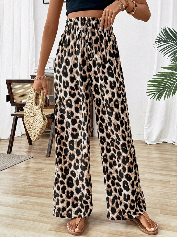 American Style Retro Leopard Print Design Sense Casual Pants Women's 2025 Spring and Autumn New All-match Straight Loose Wide-leg Long Pants