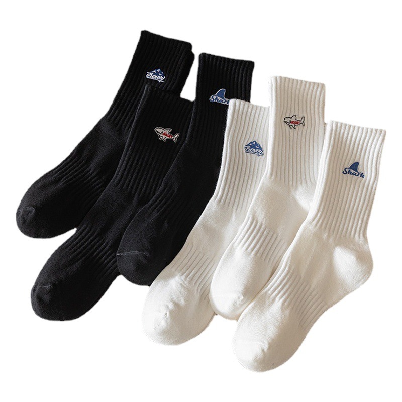 Zhuji Socks Men's Mid-length Socks Spring and Autumn Pure Cotton Socks Sweat Absorbing Breathable Men's Socks Embroidered High-top Stockings Ins Trendy