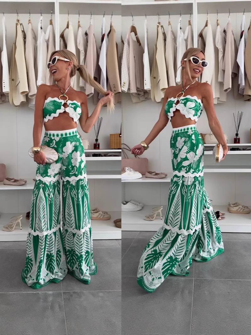 European and American Cross-Border 2025 Aliexpress Amazon Independent Station Casual Fashion Linen Sexy Lace Beach Pants Suit