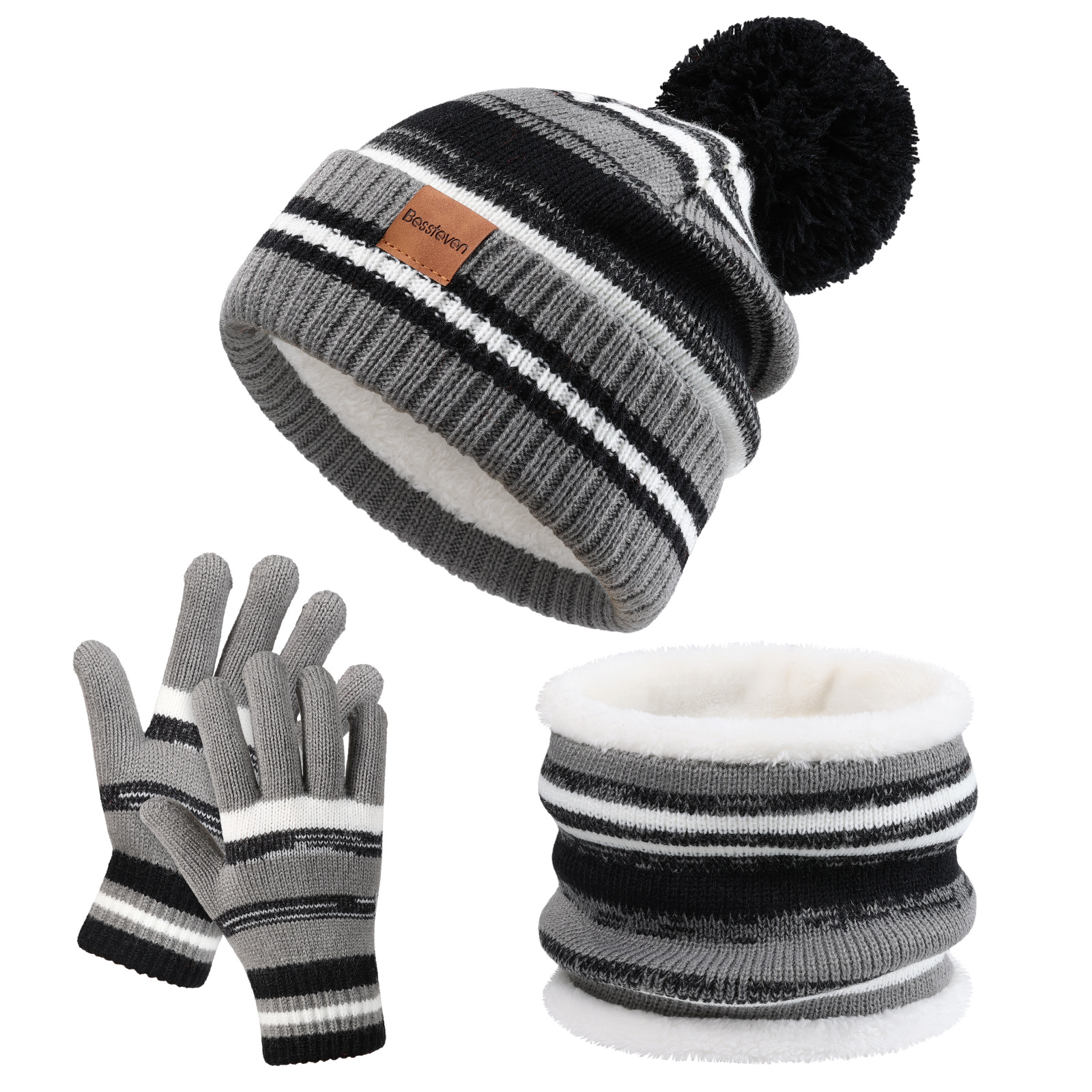 Picture of Cross-Border Children's Hat, Neck Scarf and Gloves Three-Piece Set to Heattech and Cold-Proof for Boys and Girls Winter Velvet Knitted Hat Set