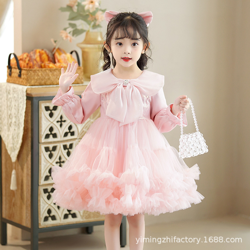 Girls' Spring and Autumn dress Puffy Dress Children's Tutu Mesh Dress Children's Dress Princess Dress 3-12 Years Old Long Sleeve