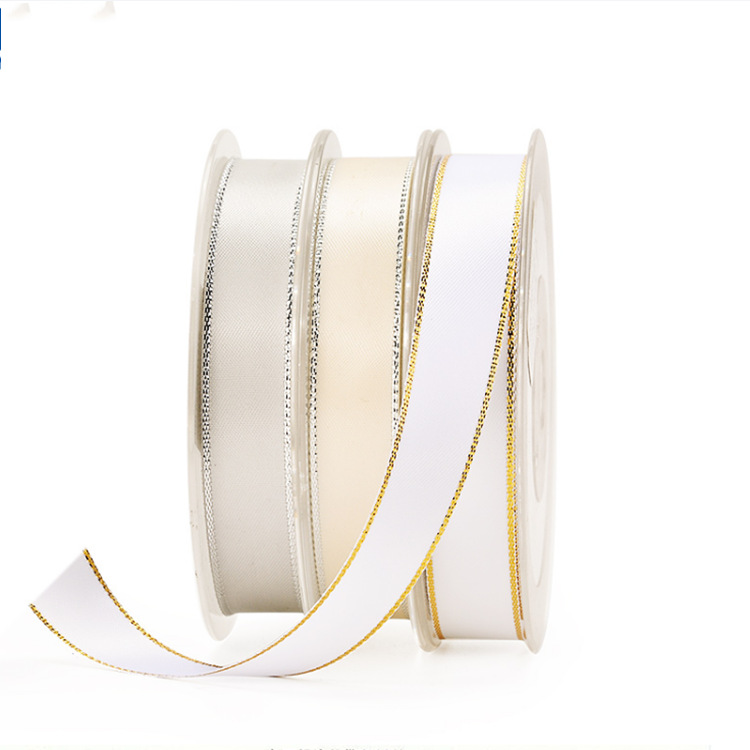 Factory in stock Supply Silver Edge Polyester Belt Flowers Gift Box Packaging Ribbon Clothing Hair Accessories Bow Decoration Ribbon