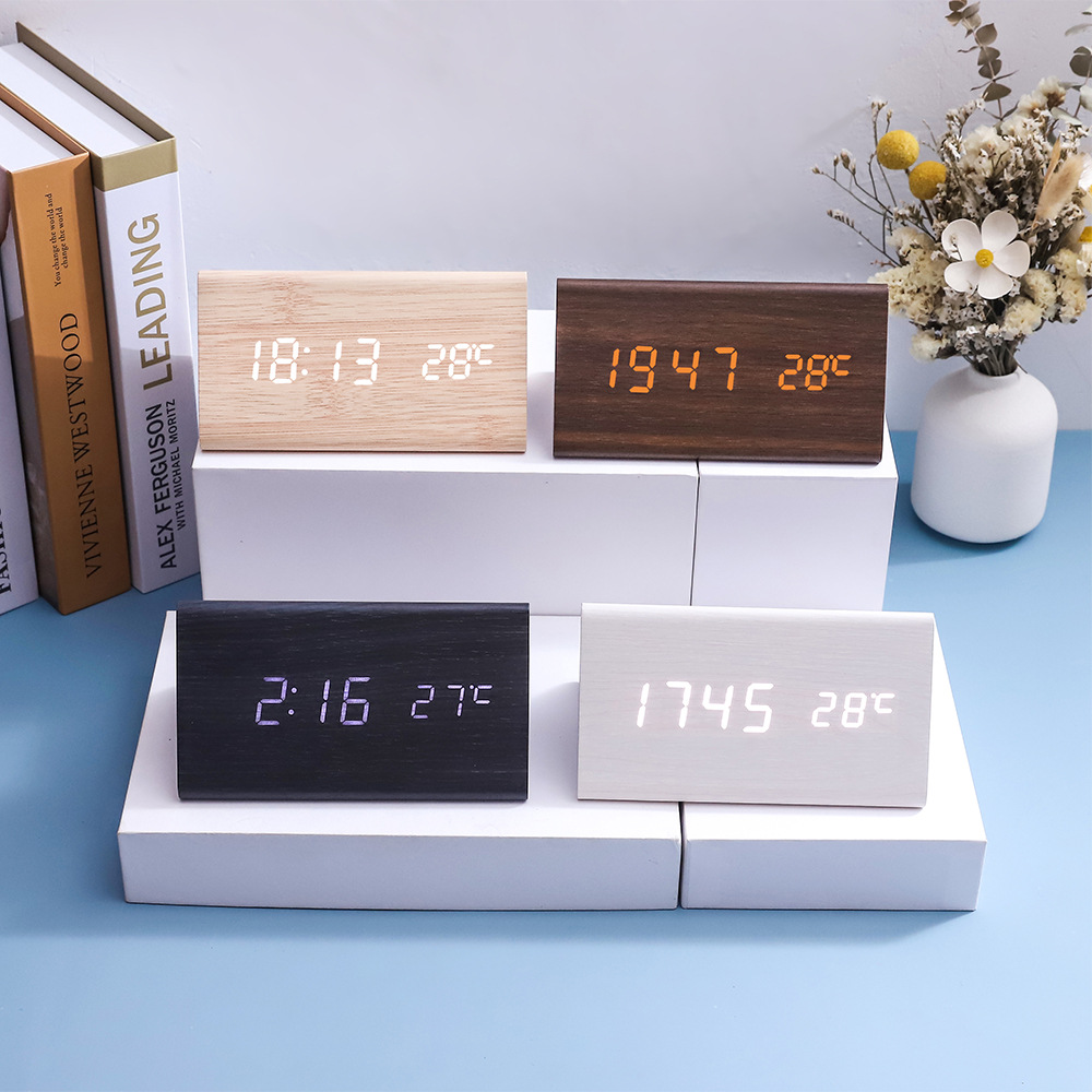 Alarm Clock Wooden Student Smart Clock Silent Bedside Luminous Electronic Clock Wake up Desktop Children Wholesale Wooden Clock