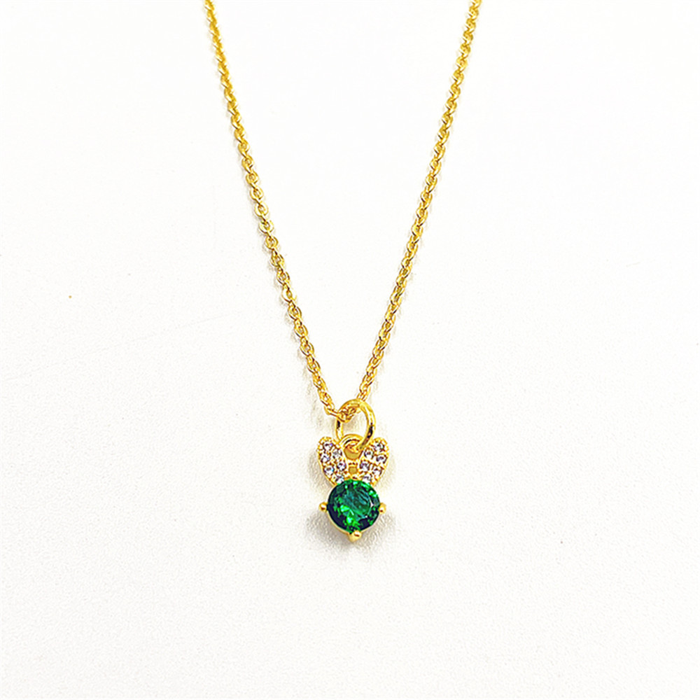 Picture of Niche exquisite copper micro inlay color zircon rabbit ear necklace pendant versatile color preserving electroplating jewelry DIY accessories