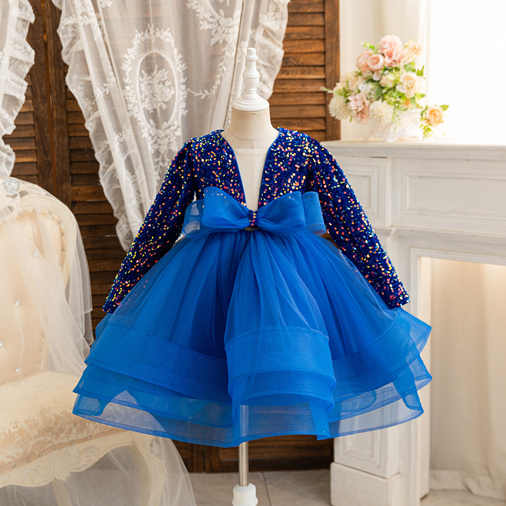 Picture of Girls' Princess Dress Birthday Autumn and Winter Show Performance Host Piano Performance Long-sleeved High-end Children's Evening Dress