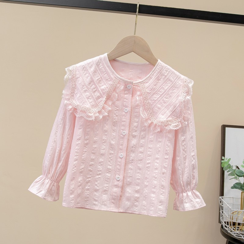 Picture of Children's Shirt White Long Sleeve Spring and Autumn Class Clothing Performance Clothing Lace Girl Student Clothing 2024 New Style Girl's Spring and Autumn