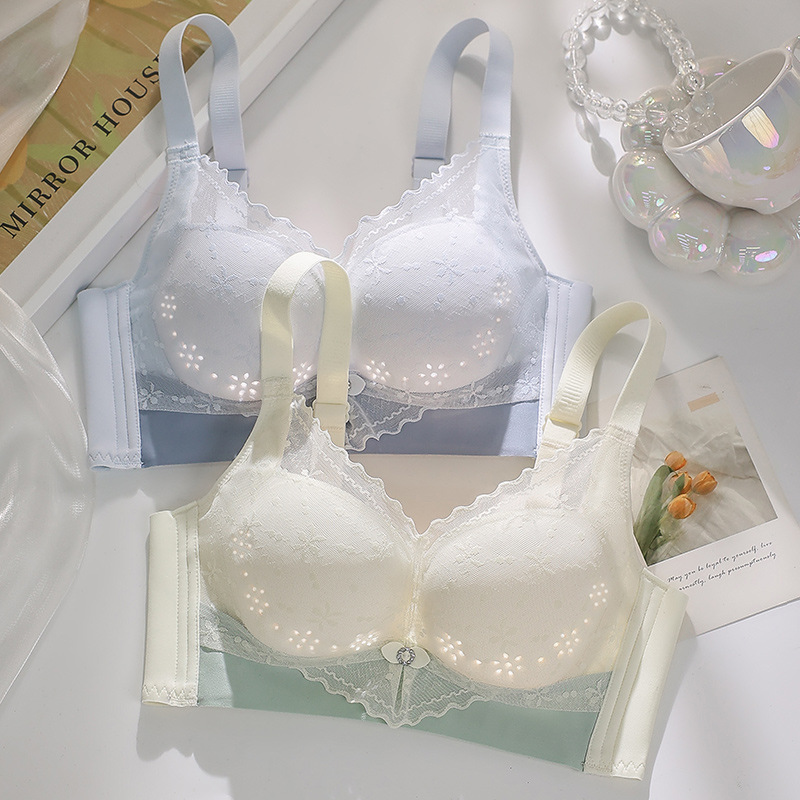 Summer Underwear Women's Thin Breathable Hole Cup Small Chest Push-up Not Empty Cup Anti-sagging Thin Bra