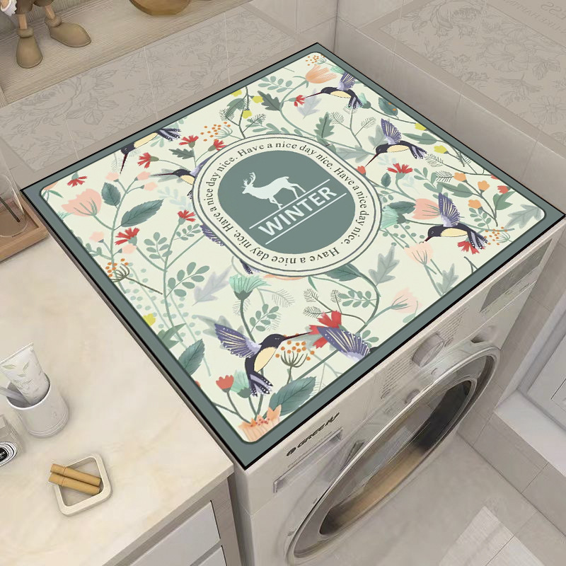 Picture of Drum washing machine cover pad flower diatom mud absorbent draining pad American pastoral style refrigerator microwave oven dust pad