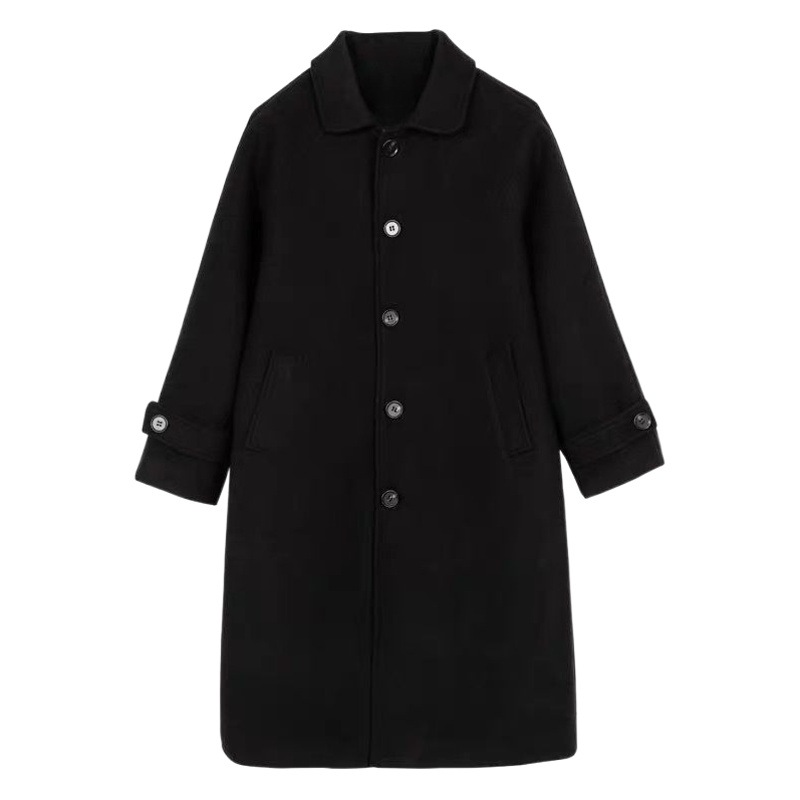 Black Woolen Outwear 2025 Autumn and Winter New Style Mid-Length Double-Sided Woolen Outwear Hepburn Style Petite Women's Clothing